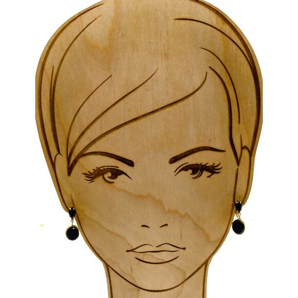 Chic Elegant Vintage Onyx Earrings, Marquise Drops to Circle Dangle in Gold Tone - Picture 3 of 5